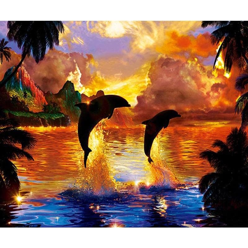 Diamond Painting Jumping Dolphin Cross Stitch Diamond Embroidery Pattern Rhinestone Diamond Mosaic 20X30CM
