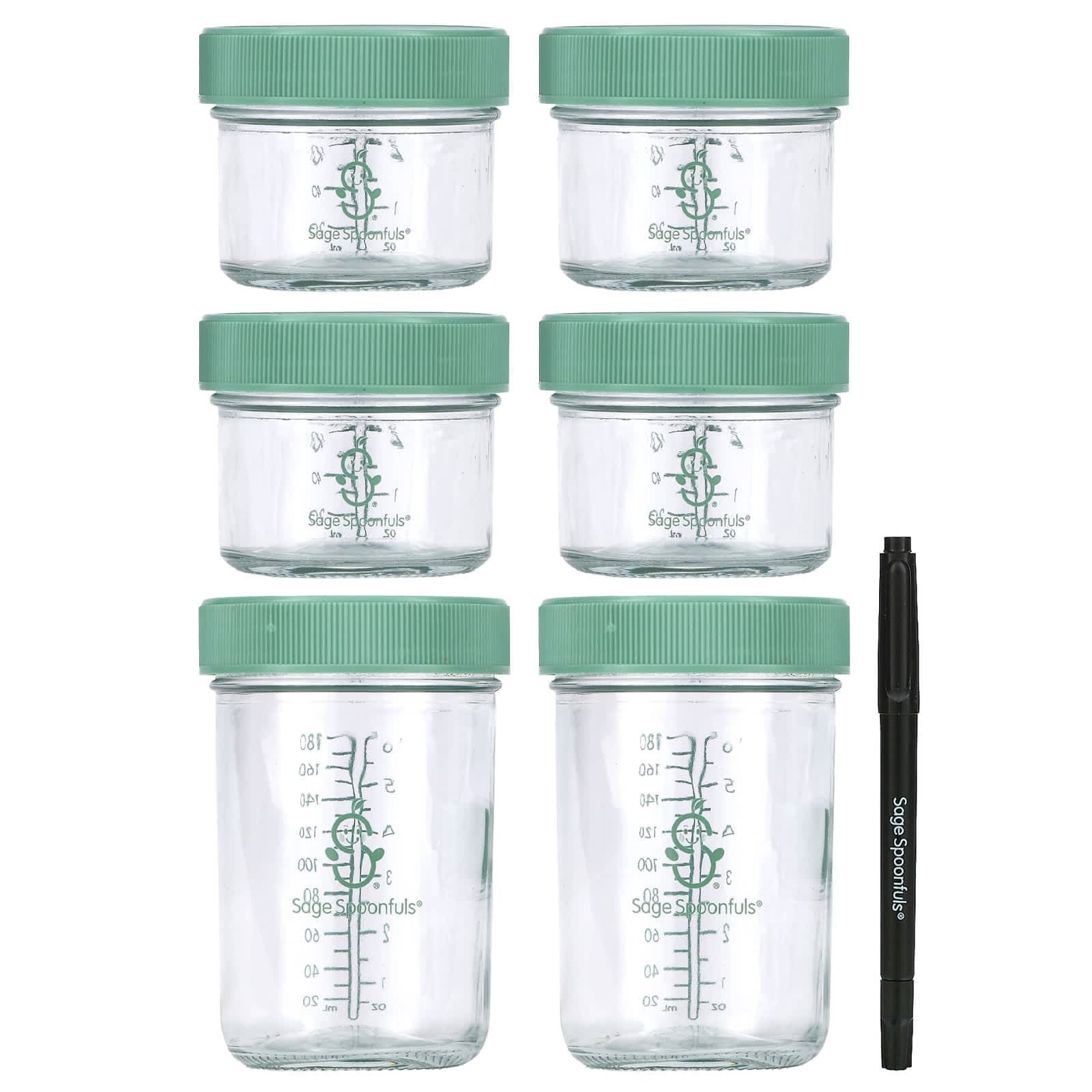 Sage Spoonfuls, Glass Baby Food Containers, 6 Pack