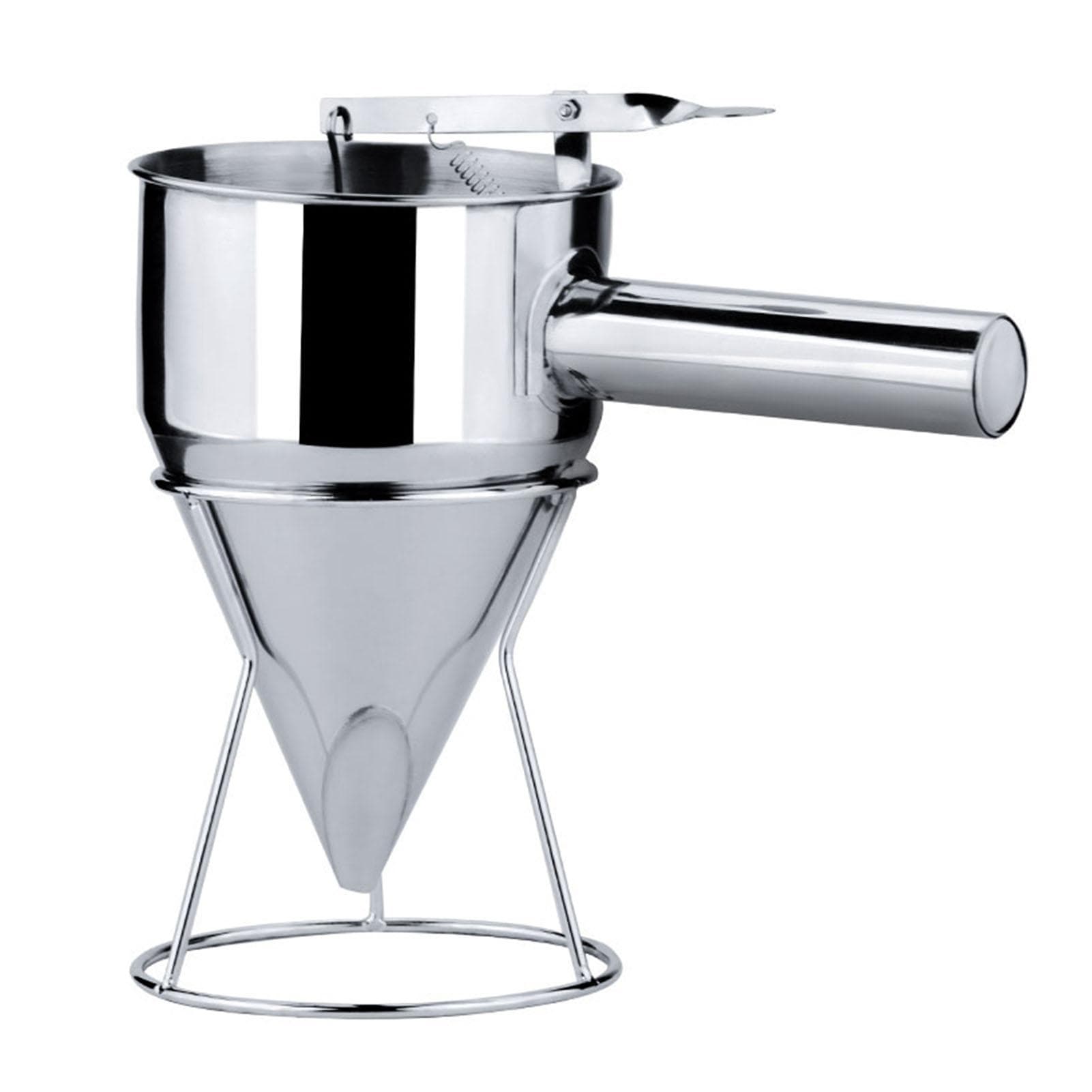 Stainless Steel Pancake Batter Dispenser Funnel Large Capacity Conical Funnel with Rack 21mm Aperture
