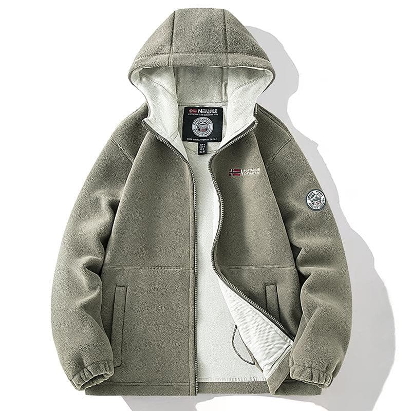 2024 New Large Men's Fleece Sports Jacket - Youthful Norwegian Hooded Sweatshirt for Couples L khaki