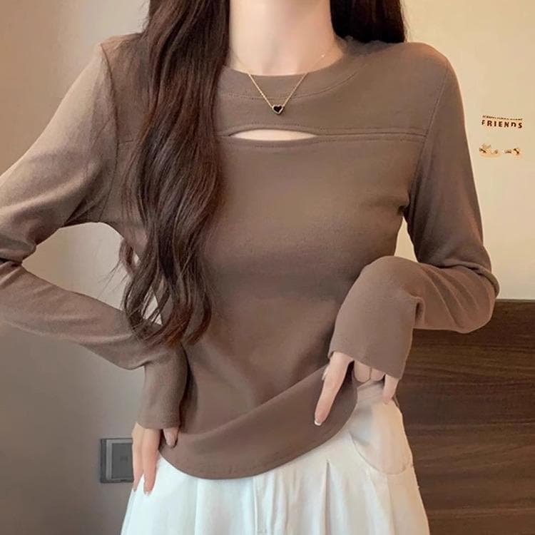 Developer Base Shirt for Women In Autumn and Winter Long-sleeved Tops New Slim Short Chic Thickened Wool T-shirt XXL