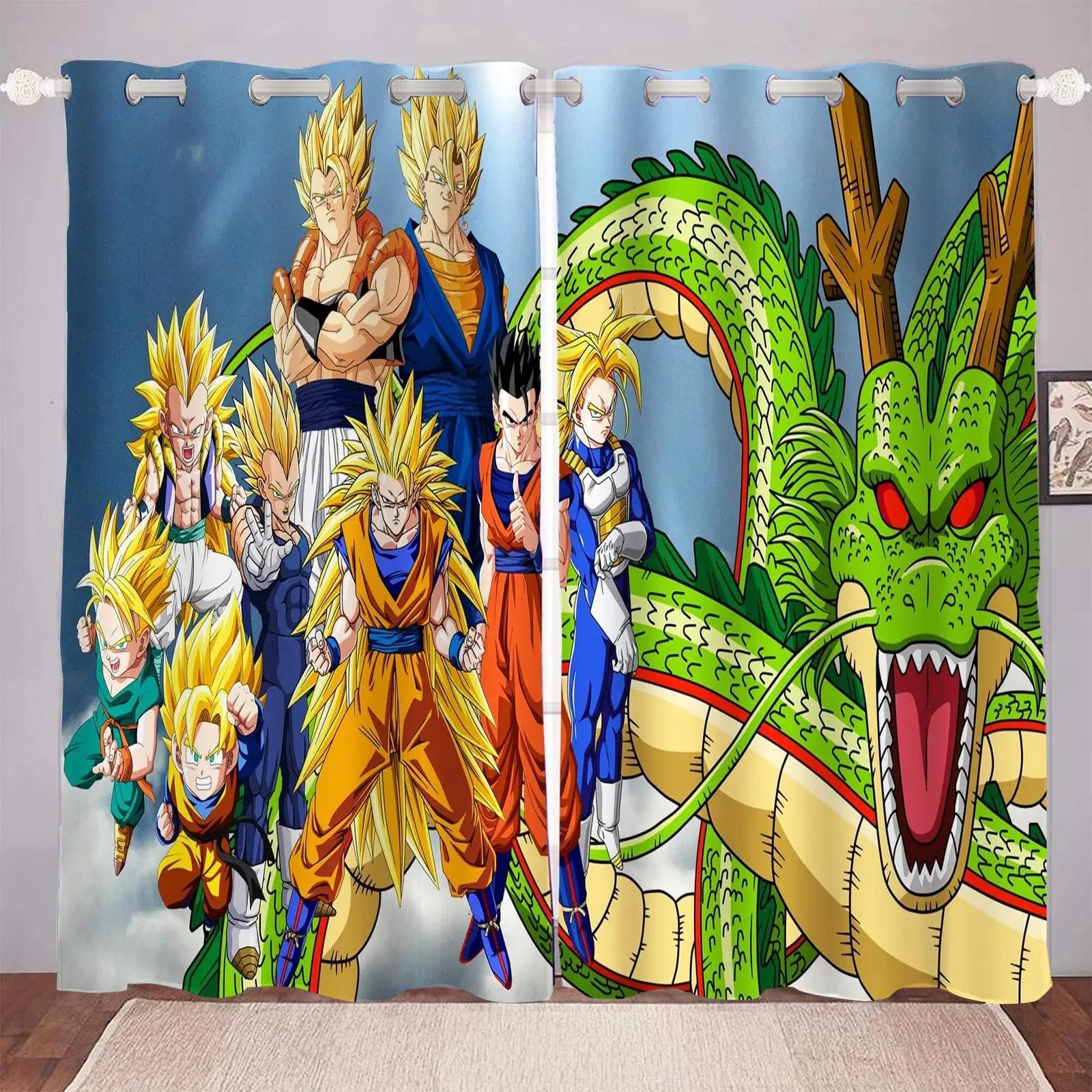 Dragon Ball Cartoon Curtain Print Boy Gifts Bedroom Polyester Shading Living Room Window Blackout Partition Home Decoration 150x166cm&Grommet Top