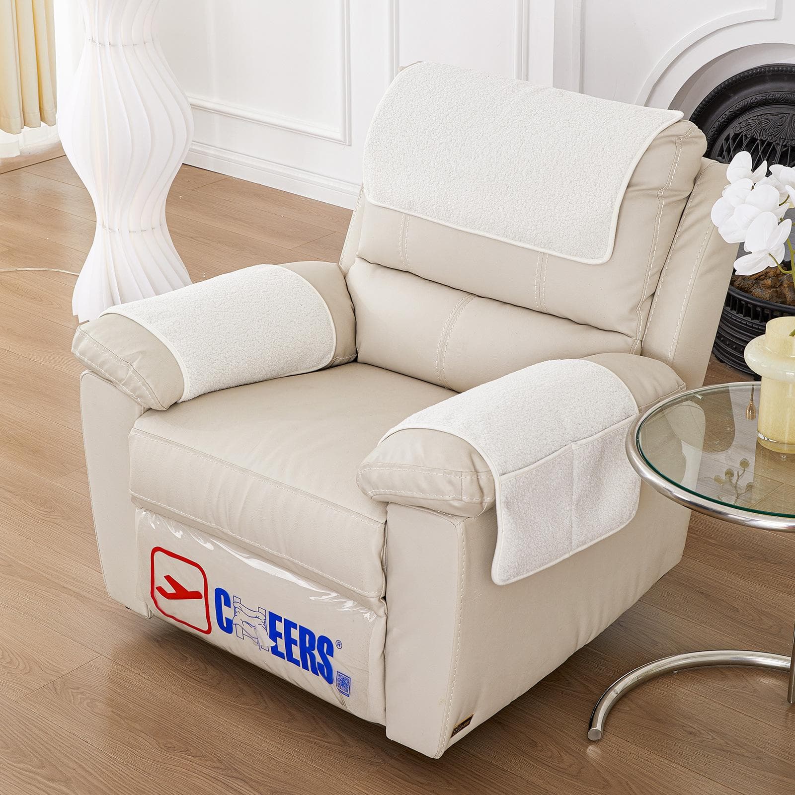 3Pcs Sofa Headrest Cover Soft Polyester Recliner Headrest Protector Wear Resistant Recliner Headrest Cover 57 x 38cm white