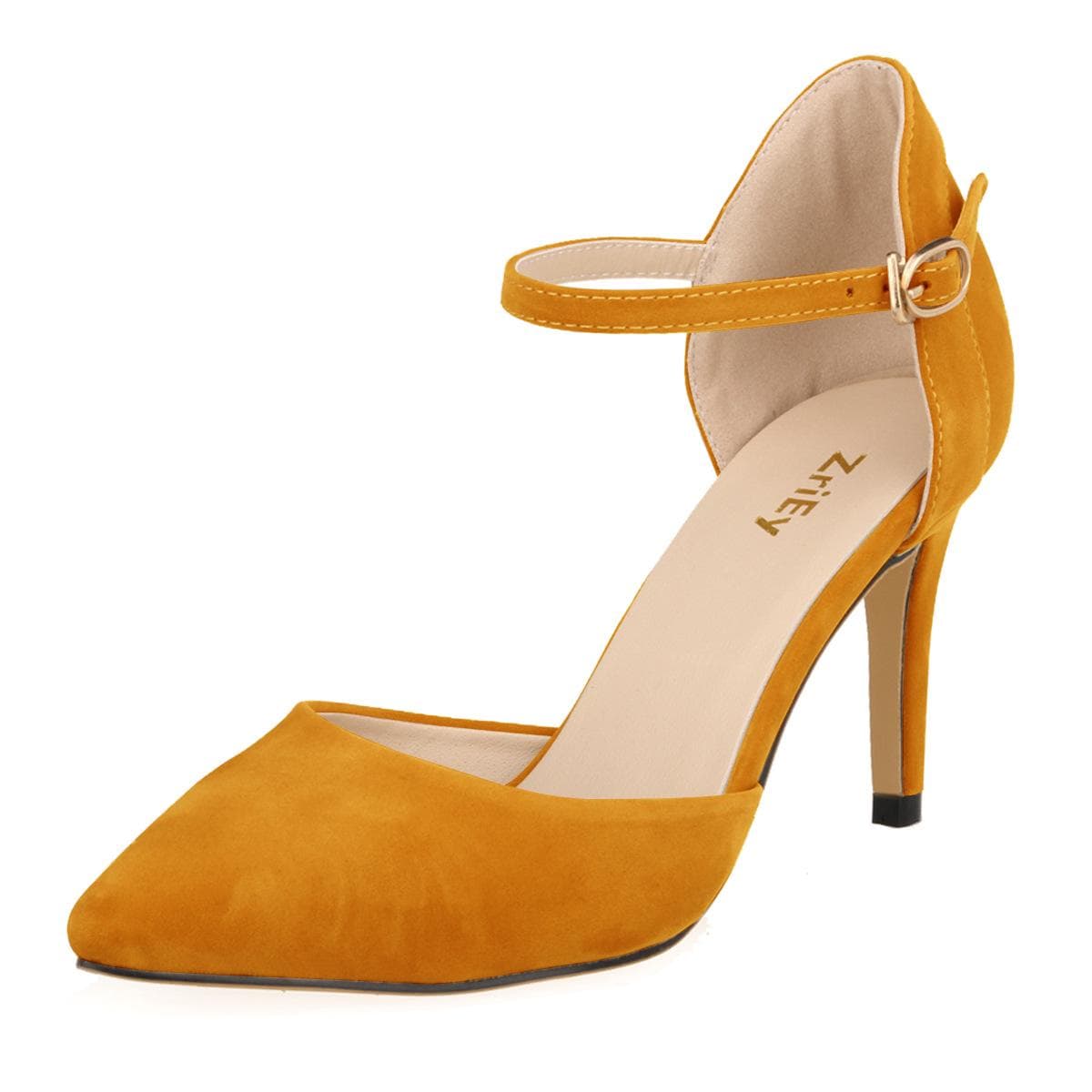 Women Shoes Lady Elegant Pumps Mid Heels Pointed Toe High Heels Sandals Ankle Strap Casual Footwear 41 orange