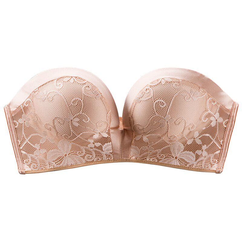Sexy Women Strapless Bra Romantic Push Up Invisible Bralette Backless Small Breast Lace Brassiere Temptation Lingerie 38 beige