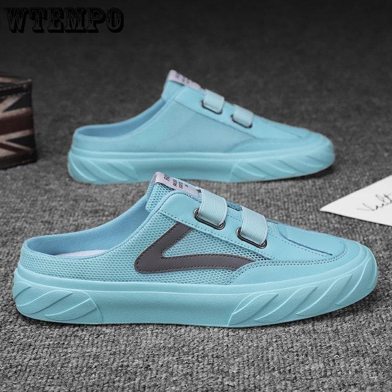 Fashion Leisure Mens Canvas Shoes Summer Casual Basic Rubber Men's Flat Sneakers Lazy Loafers Shoes 44 blue