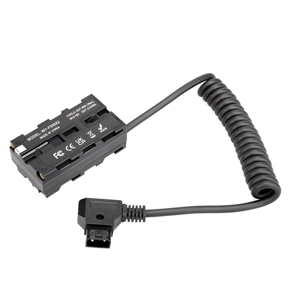 D-Tap to WY-VL-F Dummy Battery Coiled Cable DC Coupler Accessory for Monitors/ LED Video Light/ D-Tap to Dual-sided NP-F Dummy Battery black