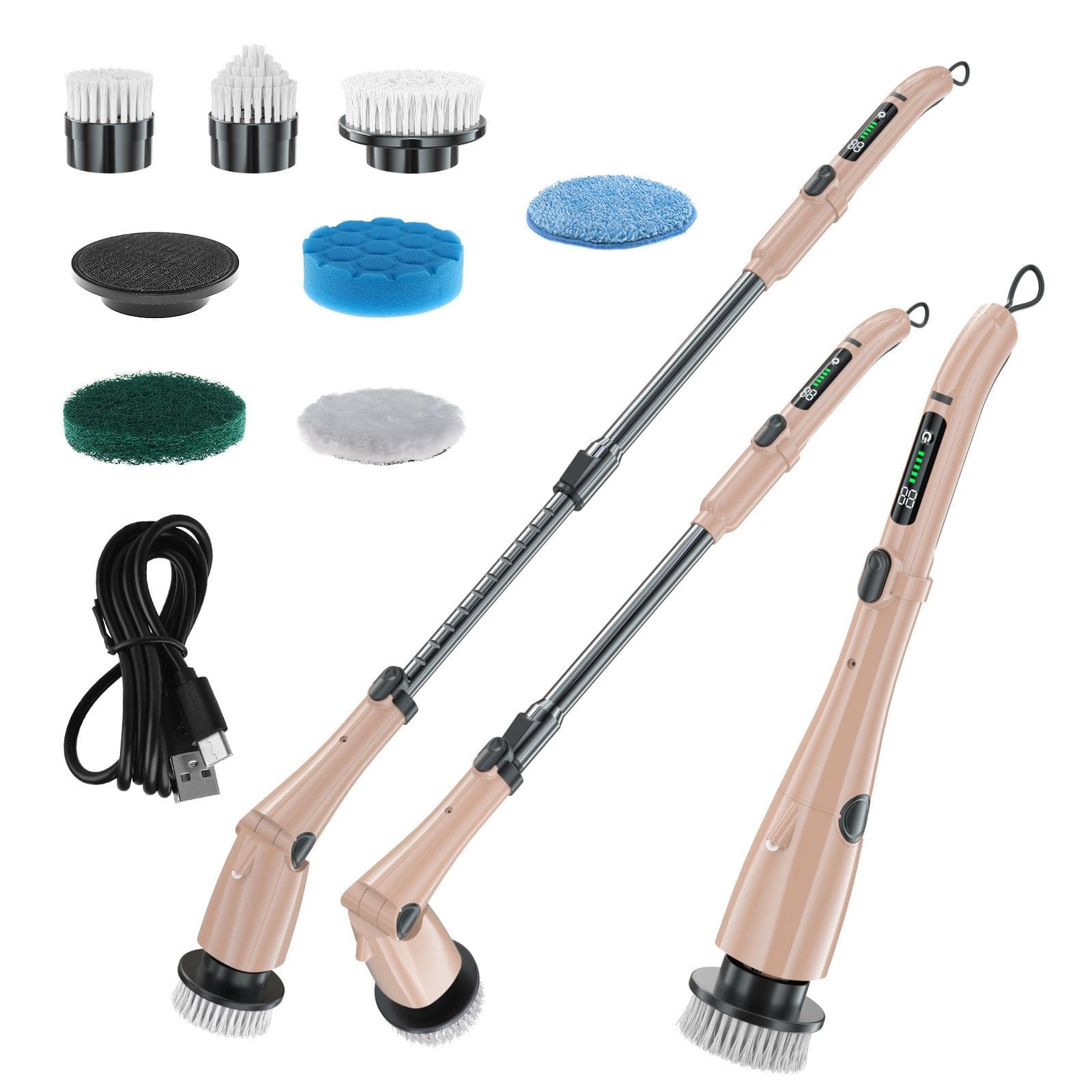 7.4V Electric Spin Scrubber Handheld Cordless Cleaning Brush Multi-Function Electric Cleaning Brush rose gold