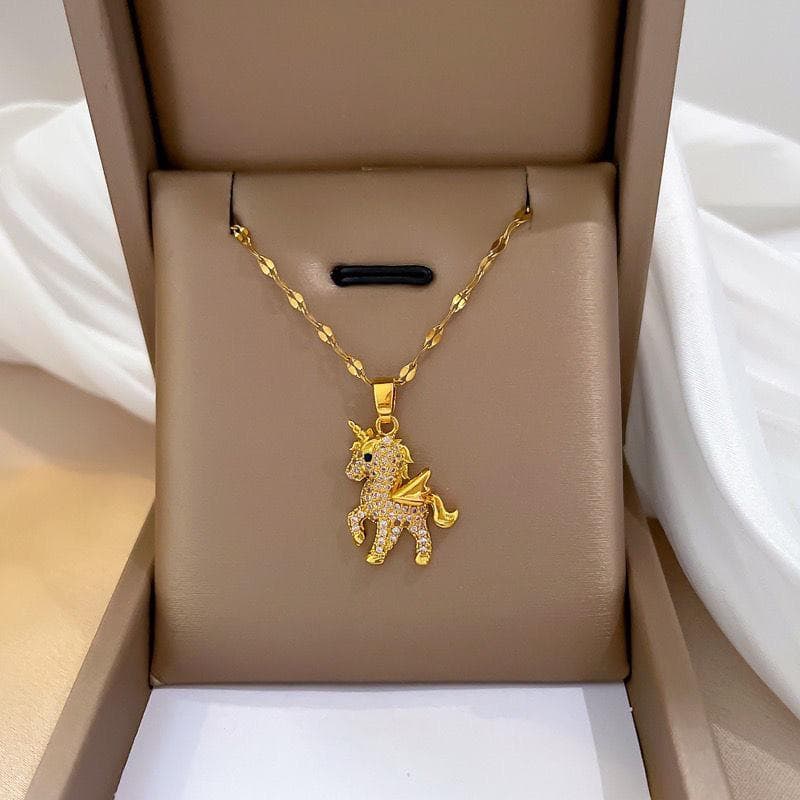 18K Gold-Plated Unicorn Pegasus Necklace for Women with Diamond Accents
