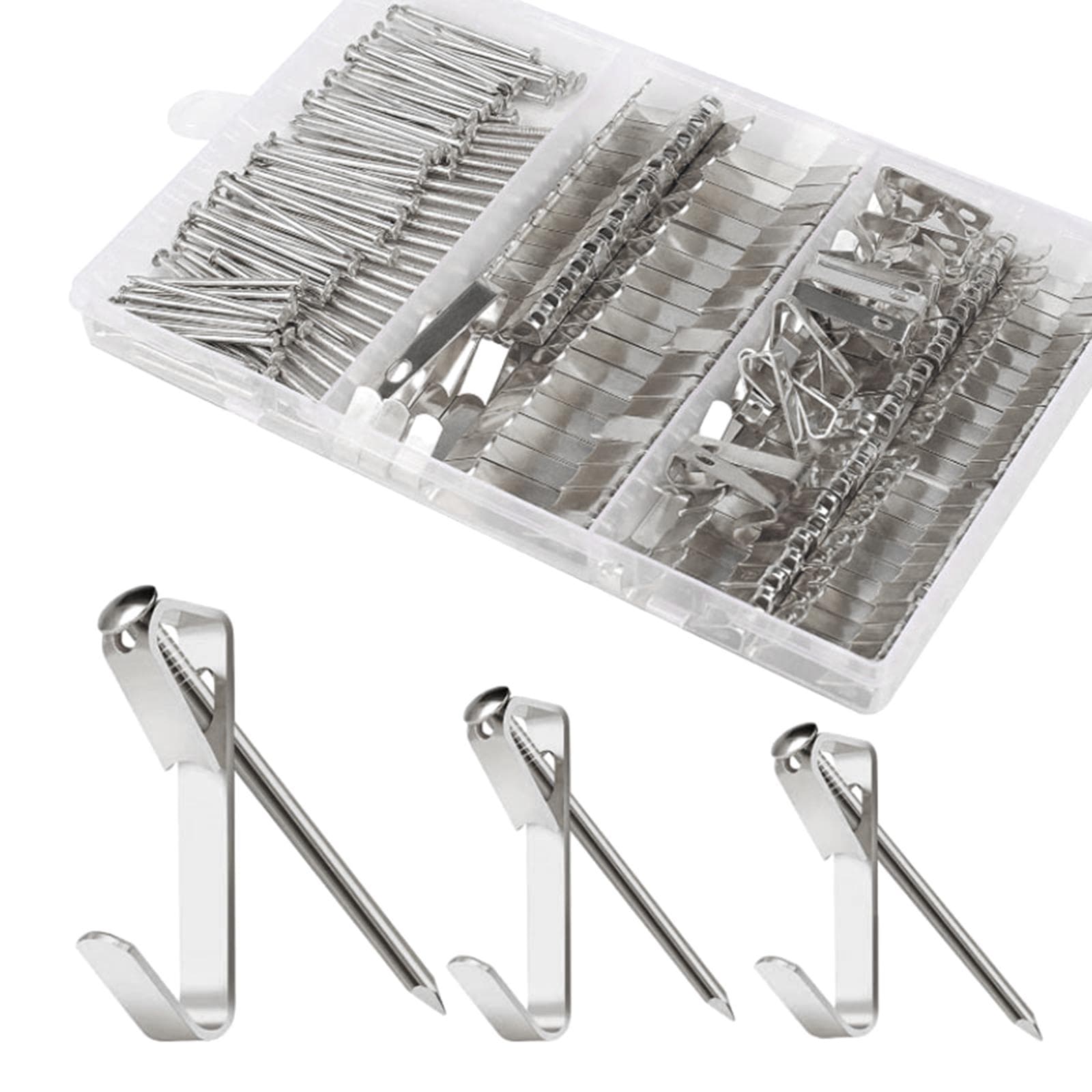 Picture Hanging Hooks, 184PCS Picture Hanging Kit Including 20lb30lb50lb Hanging Hooks, Heavy 0 silver