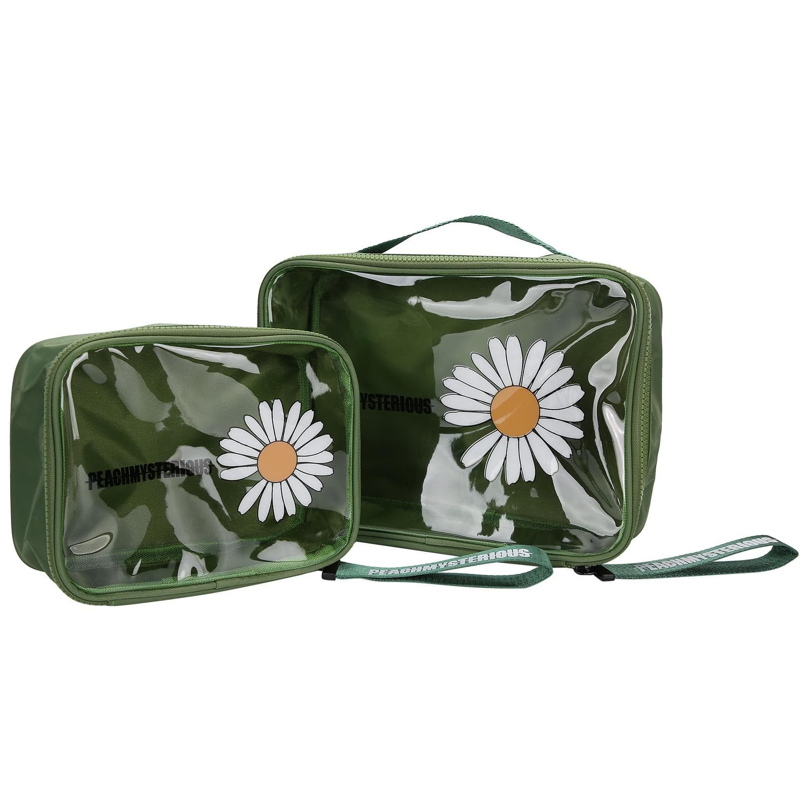 2pcs Makeup Storage Bag PVC Transparent Toiletry Travel Cosmetic Bag Portable Makeup CaseBlack green