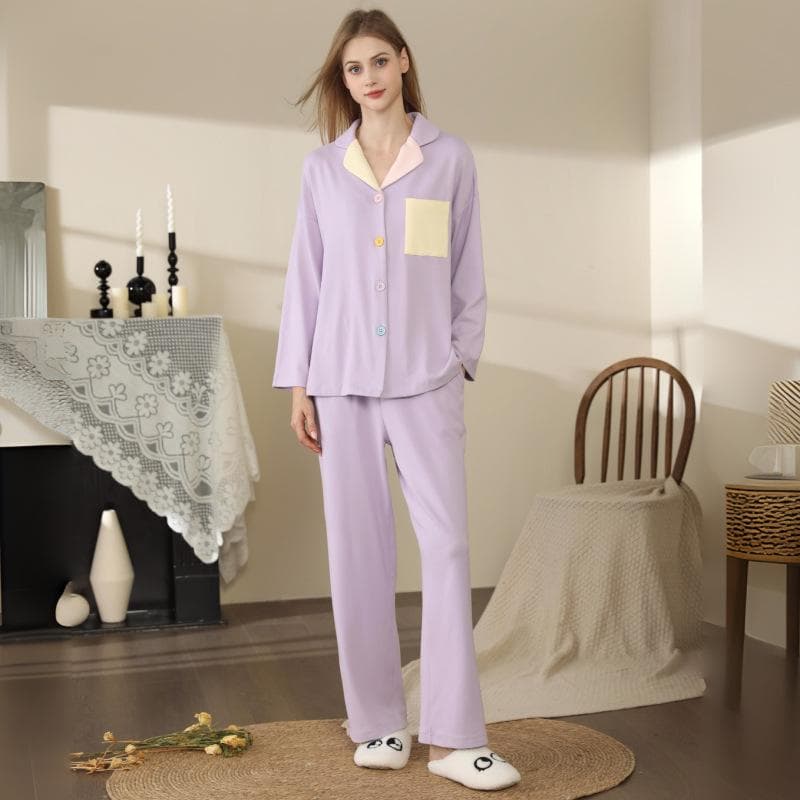 Women's Sweet Candy Colored Pajamas Autumn and Winter Velvet Warm Sleepwear Casual Home Clothes Long Sleeved Velour Nightwear One Size purple