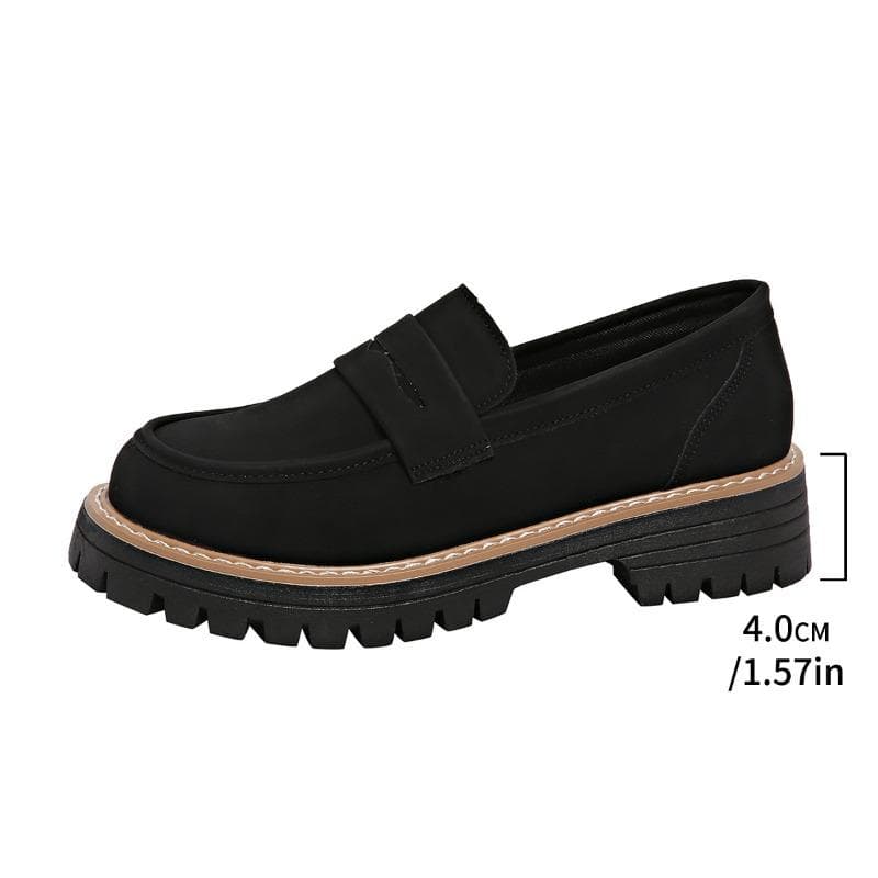 Spring and Autumn Loafers Casual Matte British-style Women's Shoes with Thick Heels and Thick Soles Retro Women's Shoes 40 black