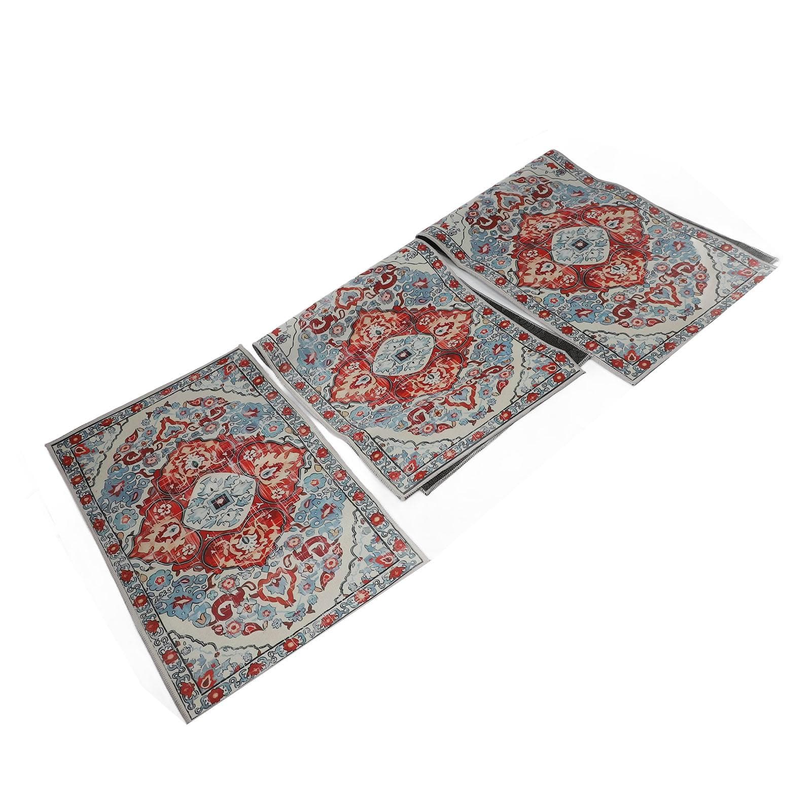 3PCS Kitchen Rugs Set Polyester Fiber Anti Slip Bohemian Comfort Standing Kitchen Runner Rug Floor red