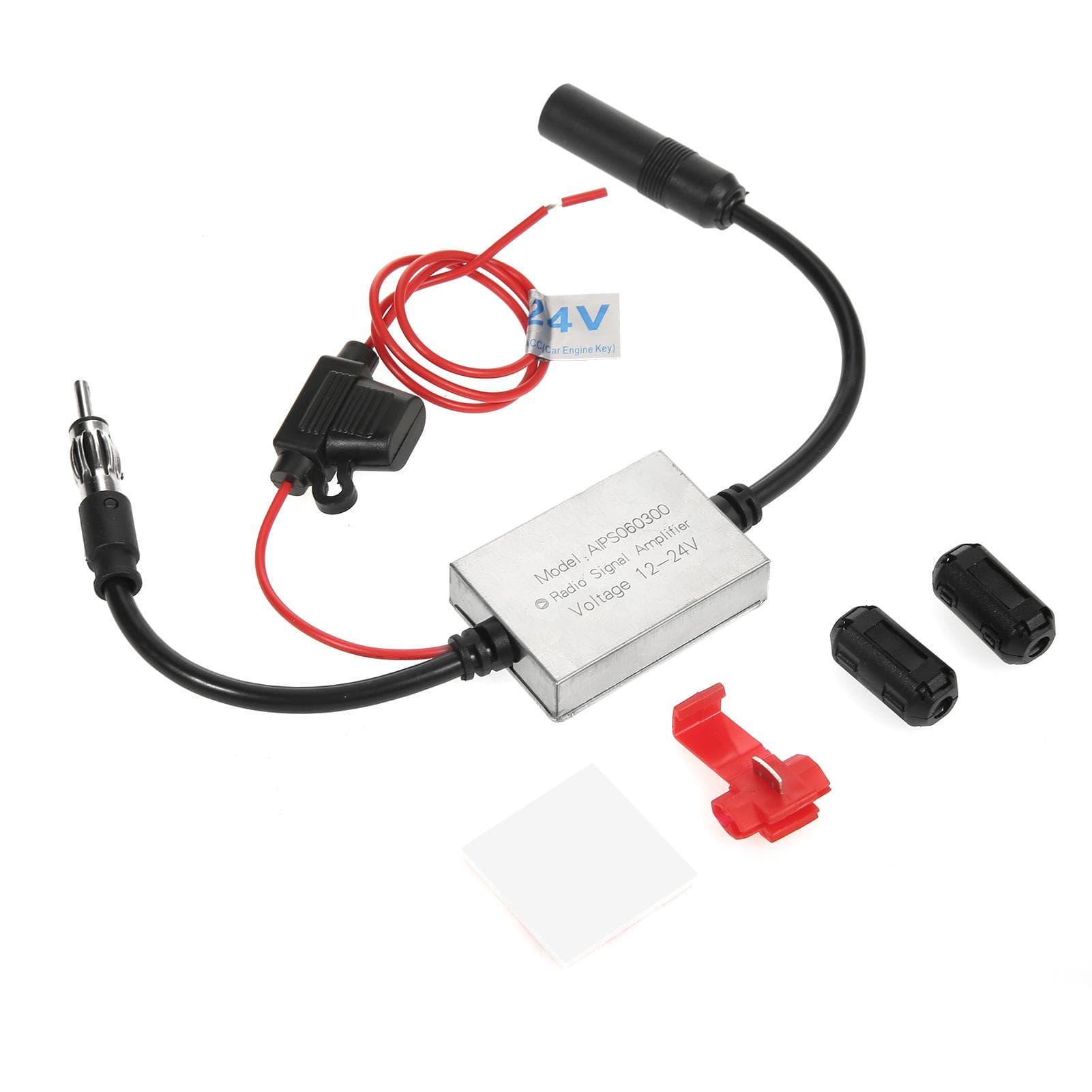 1pcs Car Stereo FM Radio Antenna Signal Booster Amplifier 12-24V Universal for Vehicles Car Truck silver