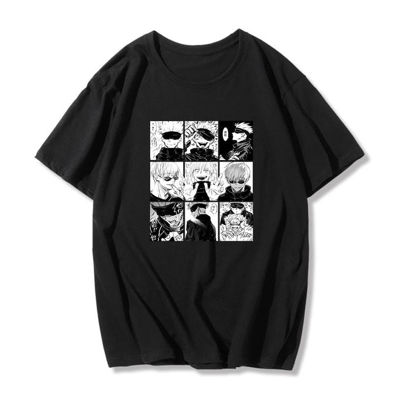 Anime Jujutsu Kaisen T-shirt Japanese Figure Ulzzang Fun Cartoon Gojo Satoru&Yuji Itadori Print Loose Chic Harajuku Punk Women T-shirt M black