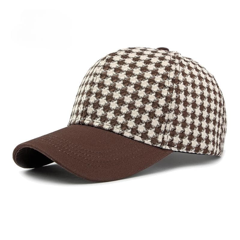 Women's Fashion Versatile Houndstooth Hard Top Baseball Cap Splicing Retro Sunshade Cap ffor Men