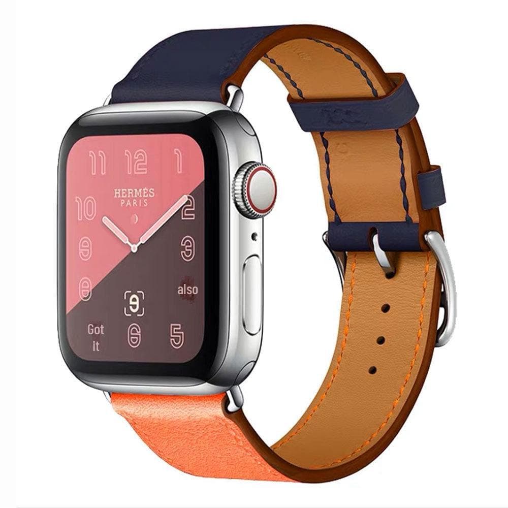 Compatible Hermes Style Leather Strap for Apple Watch 8/7/6/5/4/SE - Contrast Color Cross Pattern 42mm/44mm/45mm/49mm
