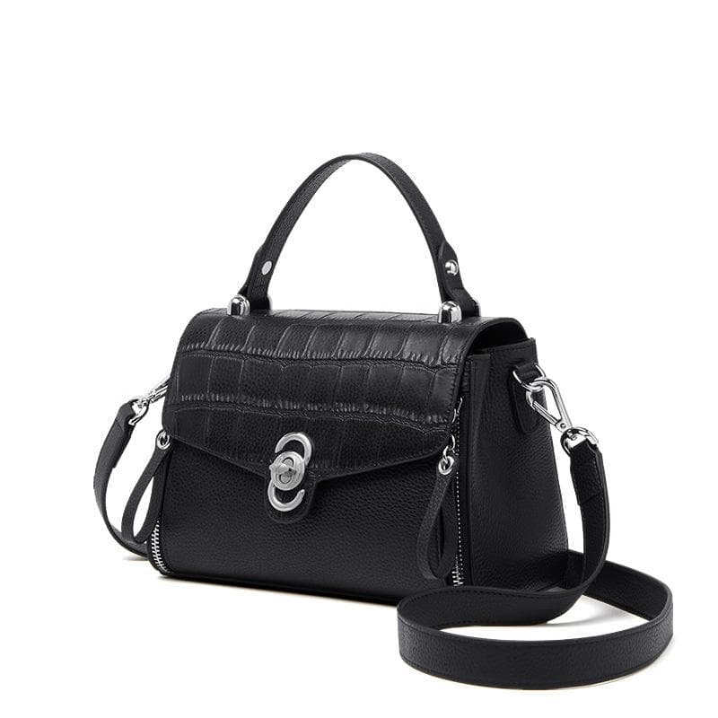 Women's Top-layer Soft Leather Handbags, Simple, Casual, Versatile and High-end, Small Single-shoulder Bags, Crossbody Bags 22.5*10*14.5CM black