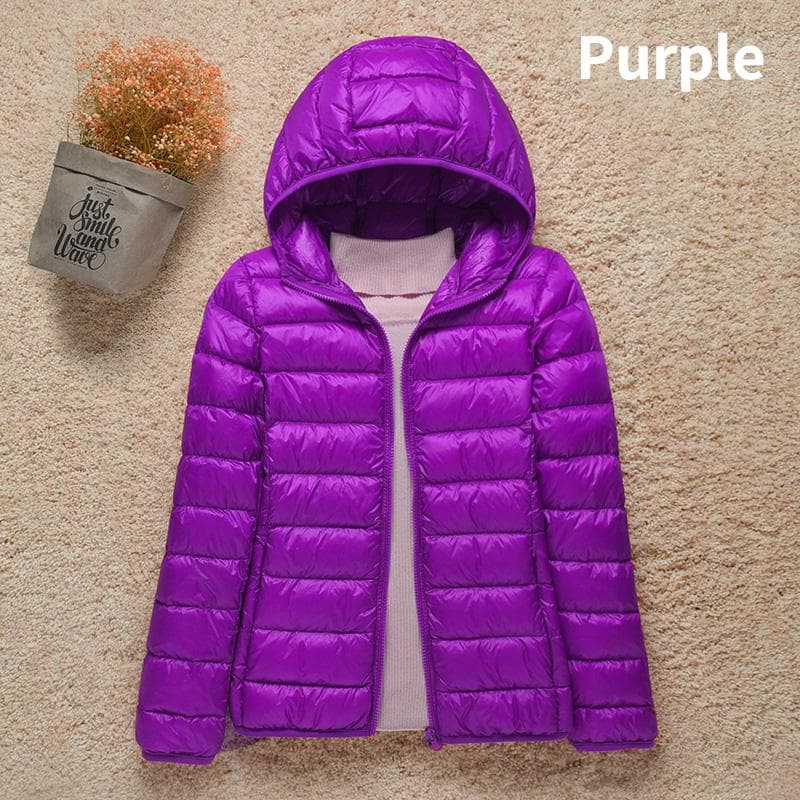 New Women Thin Down Jacket White Duck Down Ultralight Jackets Autumn And Winter Warm Coats Portable Outwear 5XL purple