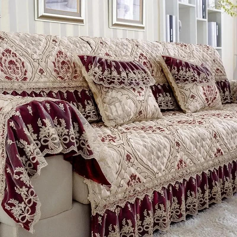 Luxury Big flowers Sofa Sets Cover Thick Sofa Slipcovers 18cm hem Soft Towel Lace Decor Couch Cushion for Living Room Mat 1pcs 90x120cm 1pcs