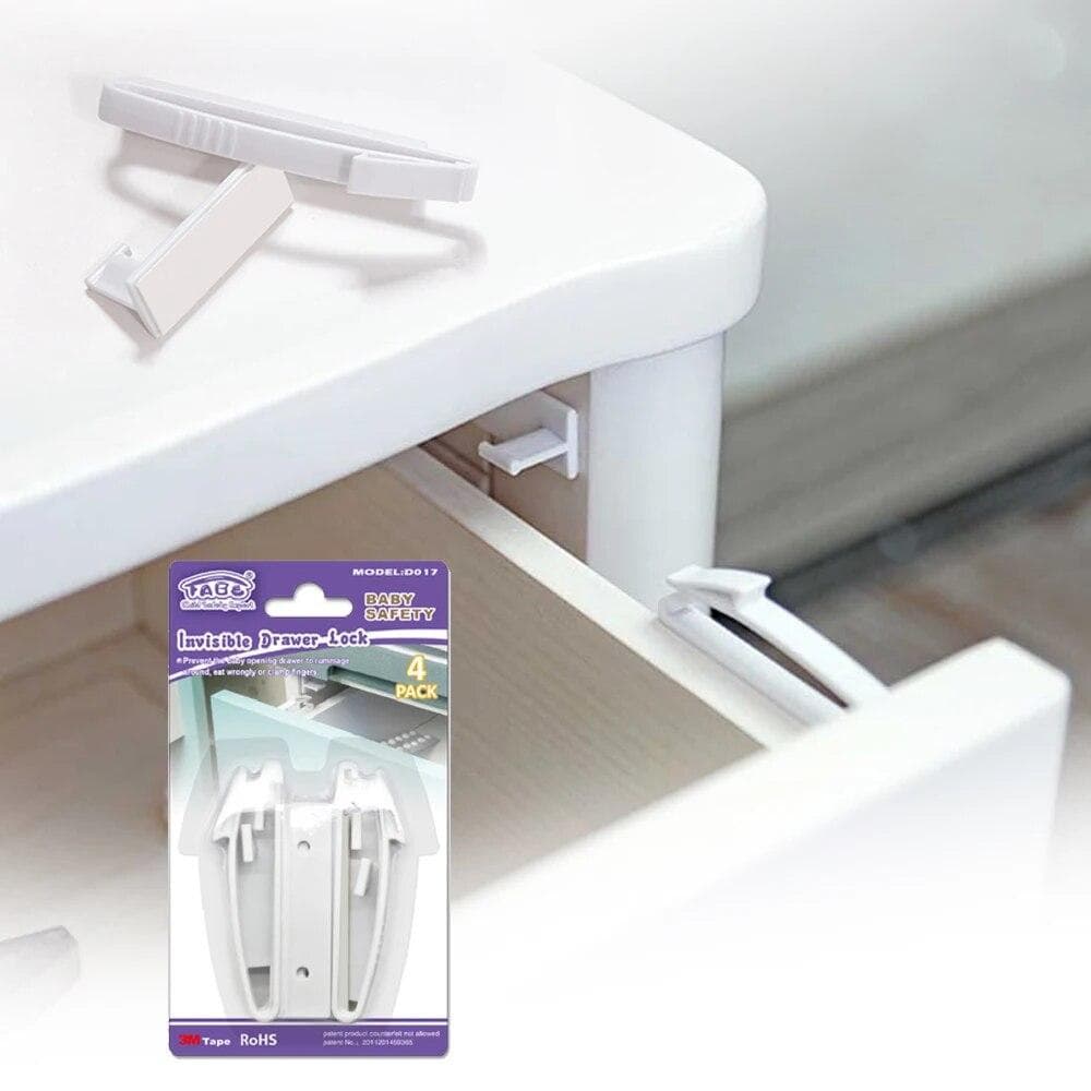 4 Pcs Invisible Drawer Latch Lock Baby Safey Cabinet Locks Baby Security Children Protection Latches Safety Cupboard Door Locker 4pcs