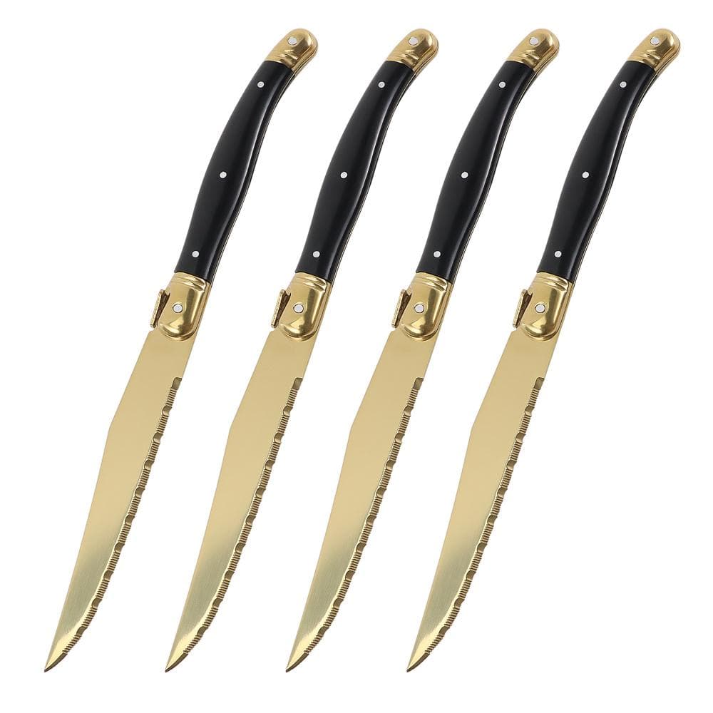 Jaswehome 4/6/8/12pcs Steak Knives Set Titanium Gold Plating Sharp Knives Food Grade Dinnerware Sets Black Golden Dinner Knife