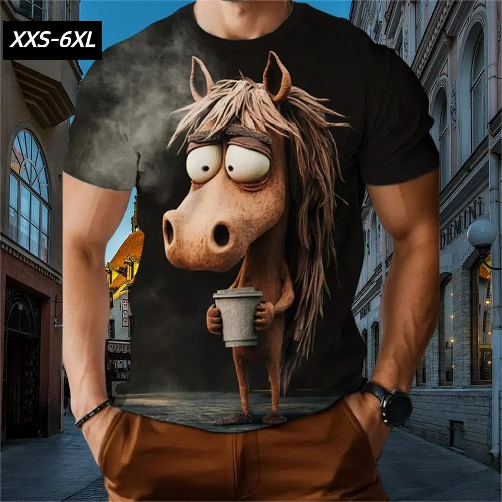 XXS-6XL Plus Size T-Shirts for Men Funny Cartoon Animal 3D Print Short Sleeve Tops Tees Summer Men's Casual Clothing Pullover XXS