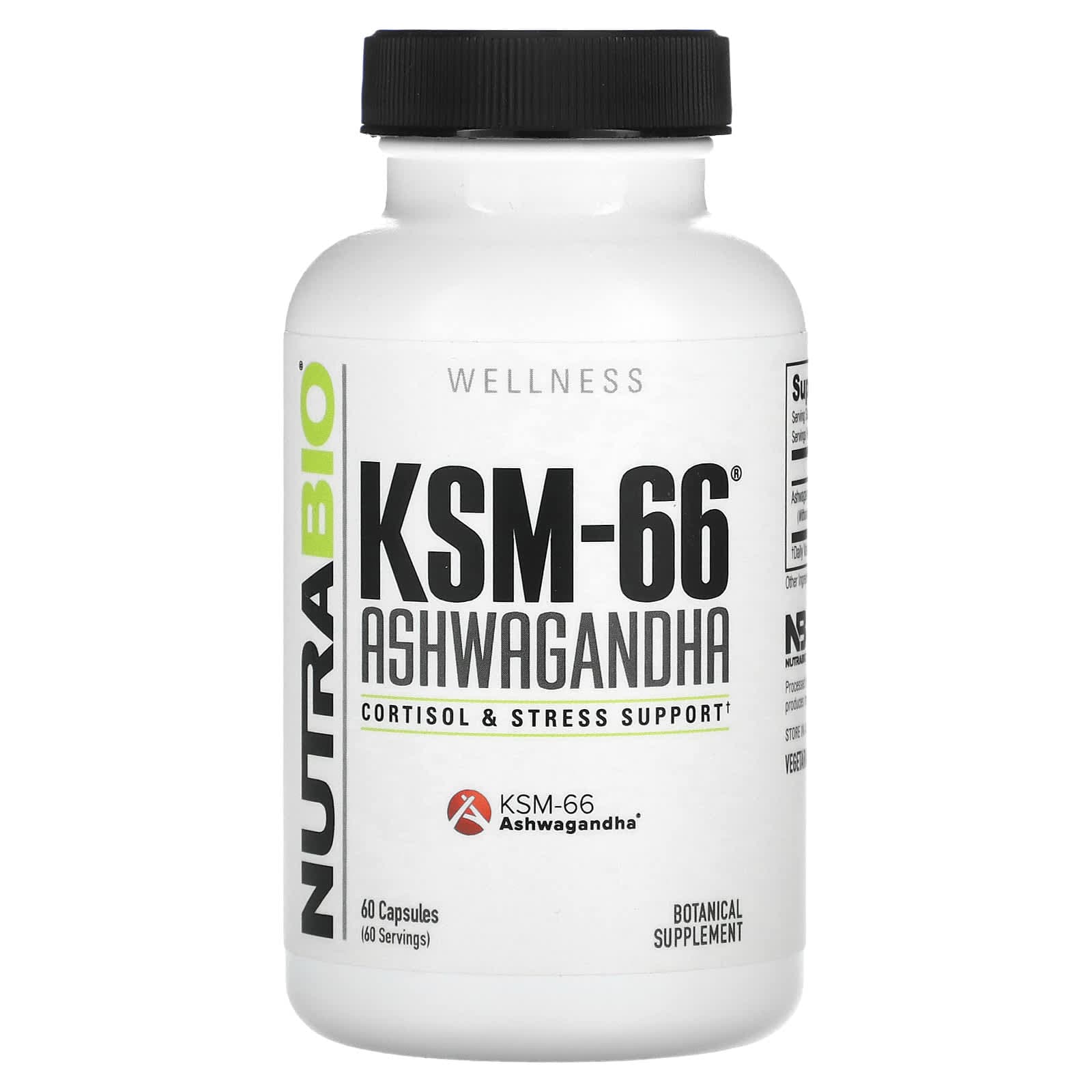 NutraBio, KSM-66, Ashwagandha, 600mg, 60 capsules