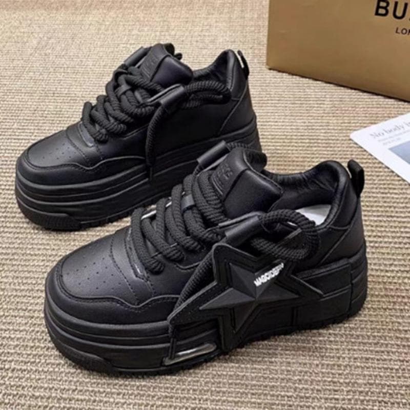 Women Fashion Casual Shoes Spring Korean Version Thick Soled Sneakers 35 black