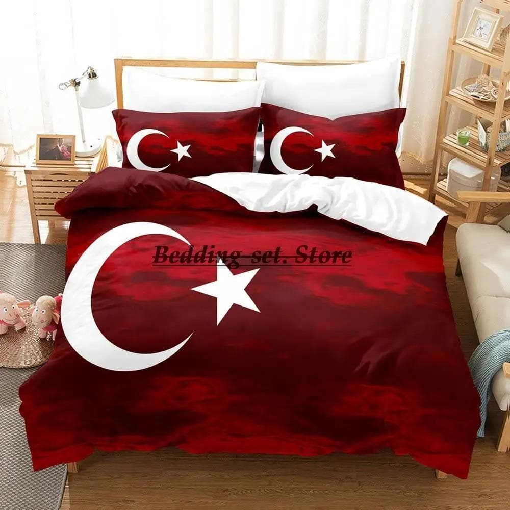 Turkey Flag Bedding Set Single Twin Full Queen King Size Bed Set Aldult Kid Bedroom Duvetcover Sets 3D Print Anime Bed Sheet Set US Twin 173x218cm