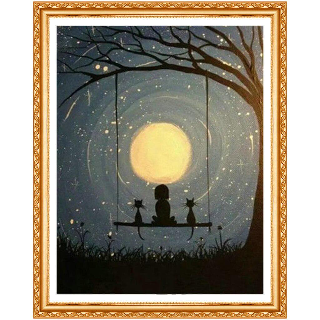 DIY Girl Cat Moon 5D Round Diamond Painting Cross Stitch Home Decor Embroidery Crafts Wall Painting 20X30CM