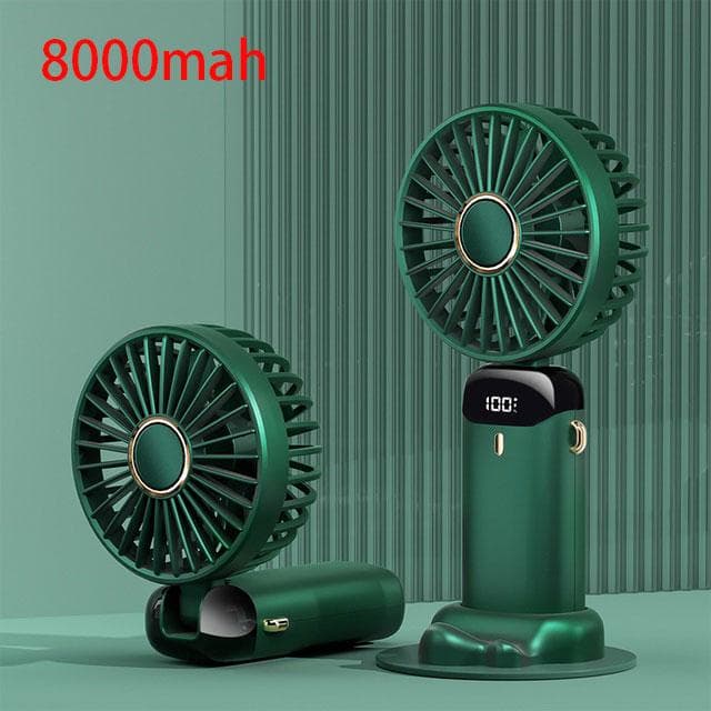 5000/8000mAh Portable Fan with Smart LED Digital Display 5 Speed Adjustable USB Rechargeable Mini Handheld Neck Fan 8000mah green