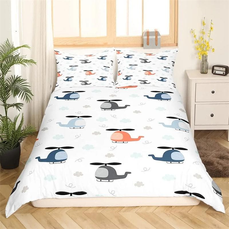 Airplane Duvet Cover Planes Fying In Air Aviation Airport Helicopters and Jets Cartoon Style Room Decorative for Boys Girls Gift 135x200cm 2pcs
