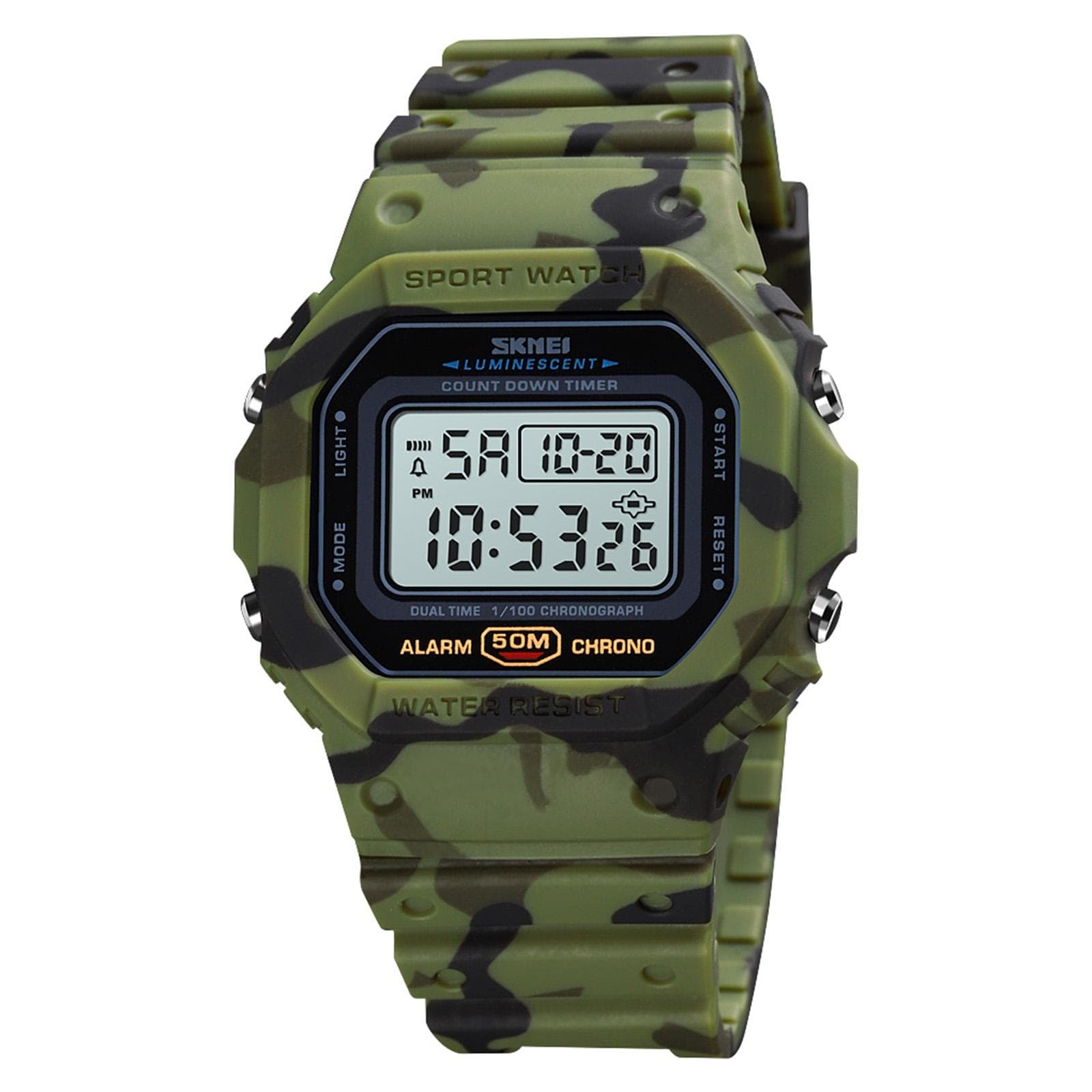 Men s Digital Sport Watch SKMEI Classic Waterproof Sport Watch with Alarm Stopwatch Countdown LED army green