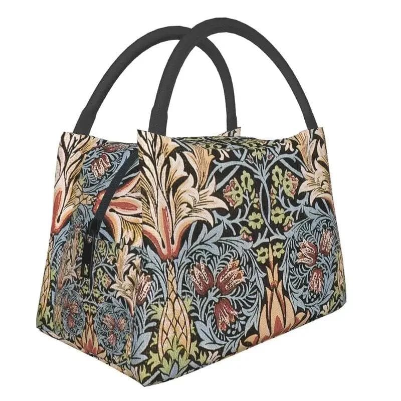 William Morris Insulated Lunch Bag for Women Portable Snakeshead Cooler Thermal Lunch Box Beach Camping Travel Shoulder Bag 28x17x16CM lavender