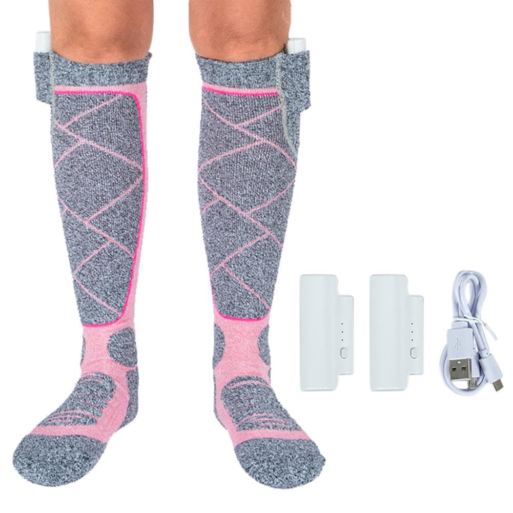 Electric Sports Socks Elastic Comfortable Warm Outdoor Socks 3 Modes Adjustable Breathable for Fishing Camping for Hiking Skiing pink
