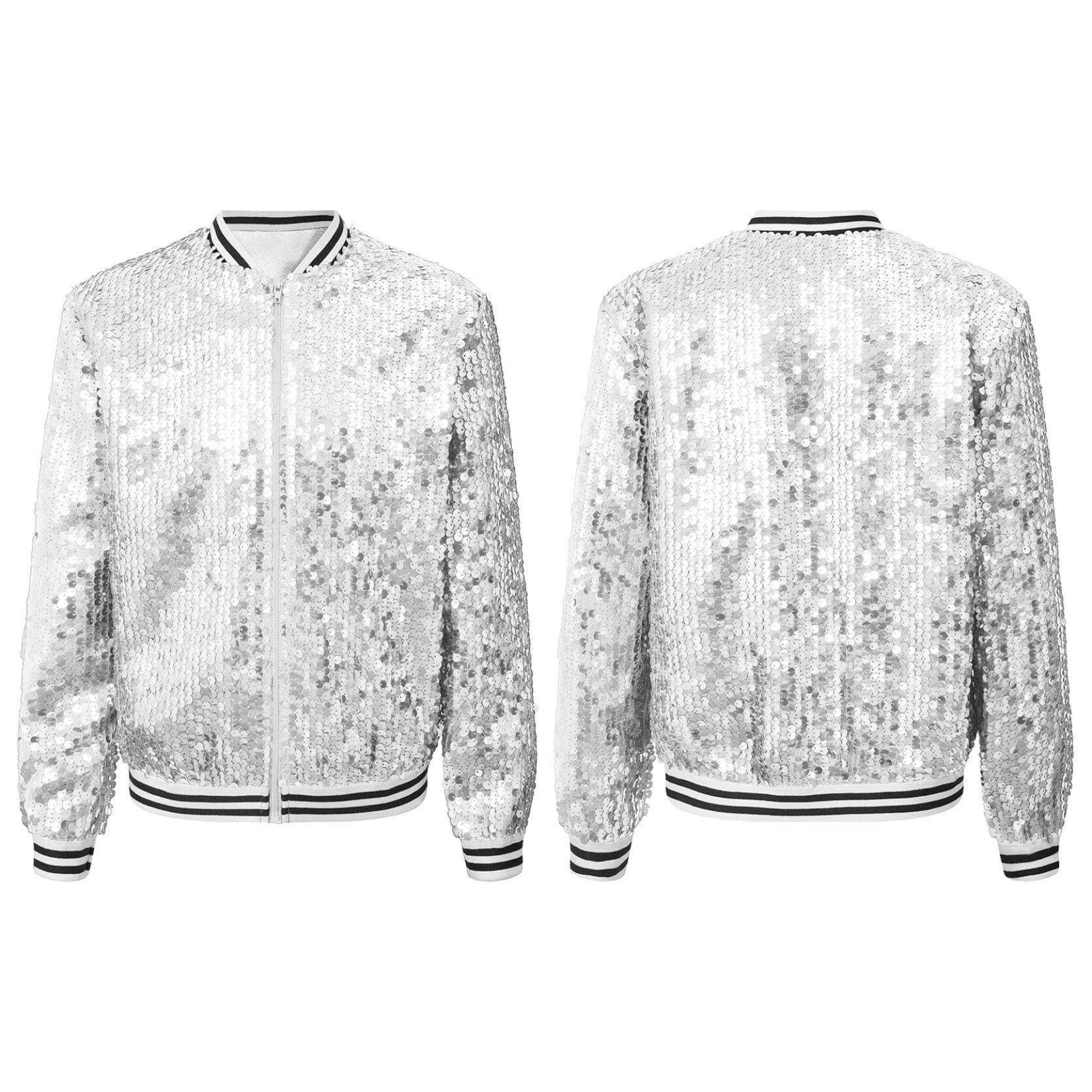 Kids Girls Sequin Bomber Jackets Zip up Shiny Long Sleeve Flight Jacket Coat Outwear Hip Hop Outfits 5-6 Years silver