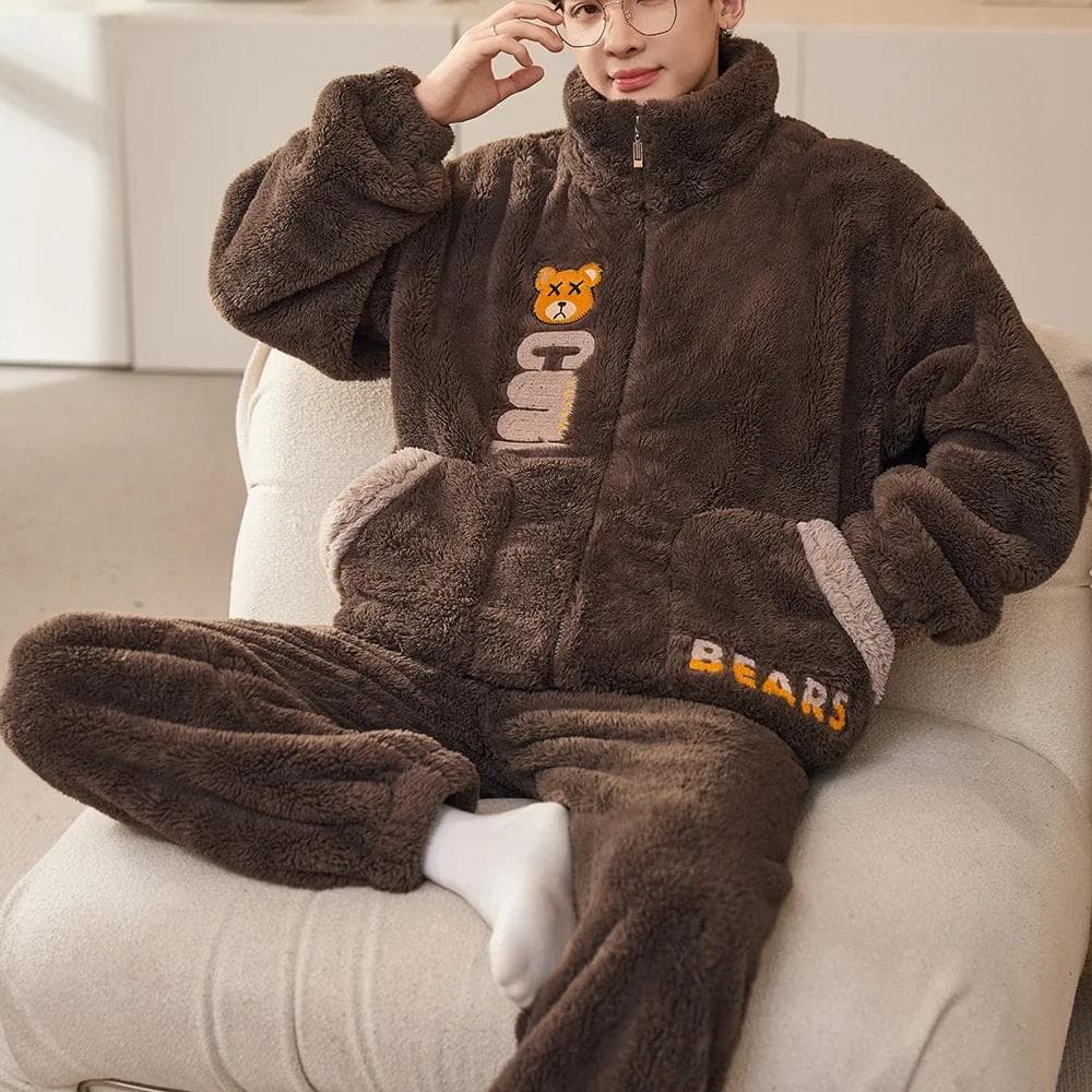 Man Winter Warm Sleepwear Pajamas Set Men Flannel Pajama Nightwear Home Clothes Velvet Coral Fleece 6XL Plus Size Pijama 5XL
