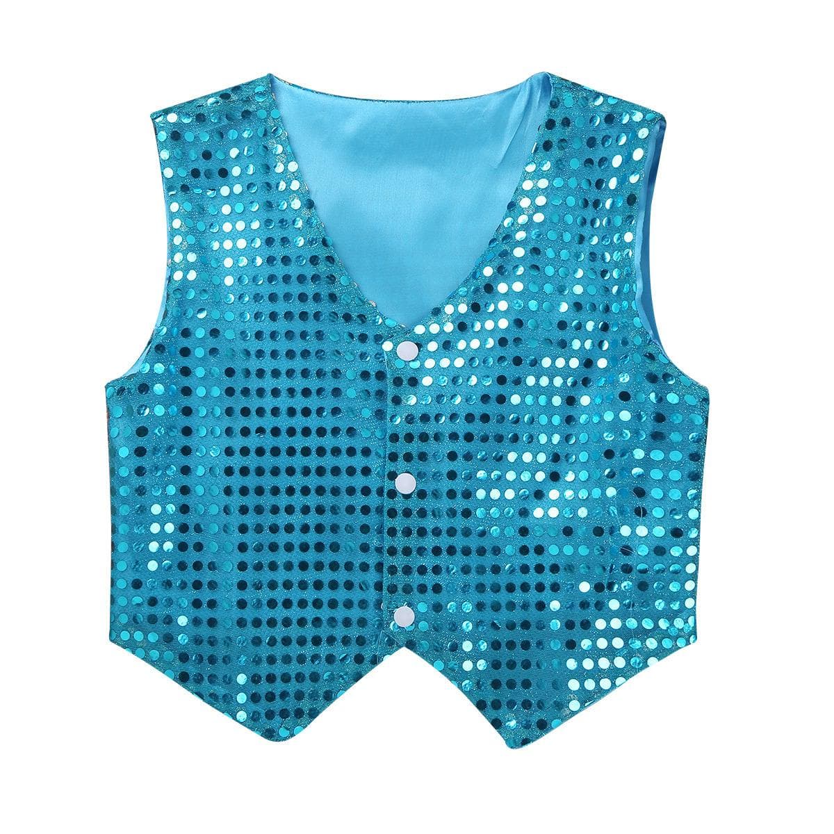 Kids Boys Glittery Sequined Vest Costume Waistcoat for Choir Jazz Dance Performance 14-15 Years light blue