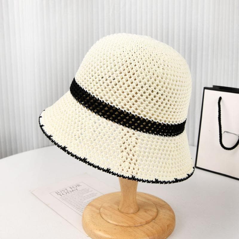 Women's summer cut-out color block short-brim fashion basin hat travel sunshade hat white