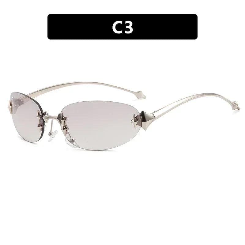 Y2K Punk Frameless Star Metal Sunglasses for Men Women Trendy UV400 Oval Rimless Sun Glasses Gafas De Sol