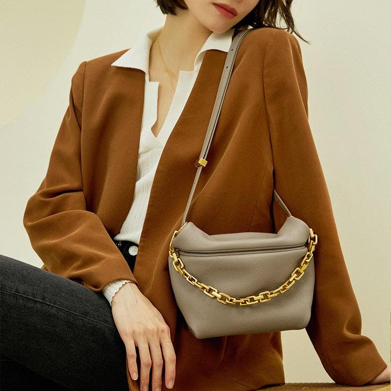 Women's Leather Pleated Cloud-shaped Bag, Fashionable Chain Dumpling Bag, Single-shoulder Crossbody Bag