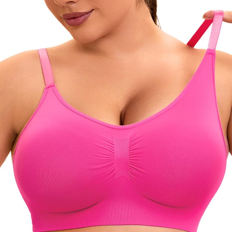 DE Cup Plus Women's Seamless Bra Without Steel Ring Single Layer Breathable and Comfortable Sports Vest Bra XL rose red