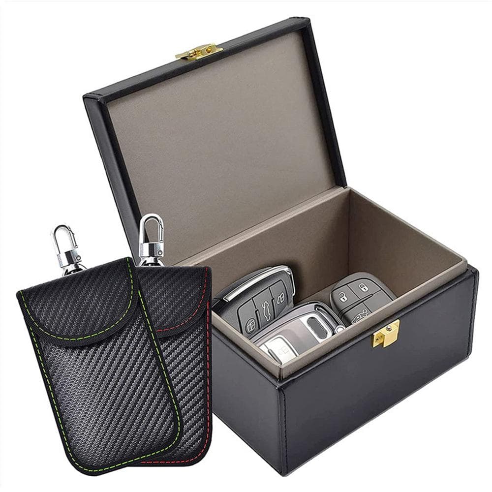 Faraday Box with 2 Pack Faraday Pouch, Key Fob Protector, Keyless Entry Car Key Safe Protector RFID 0 black