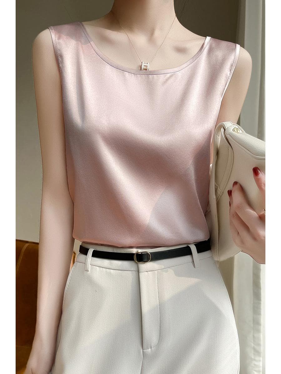 Women's Mulberry Silk Camisole: Loose-Fit Round Neck Sleeveless Top XL (115-130 lbs)