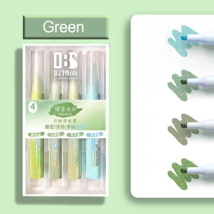 4pcs/Box Highlighters Pen Set Markers Pens 4mm Brush Glitter Color Shiny Graffiti Painting Art School green