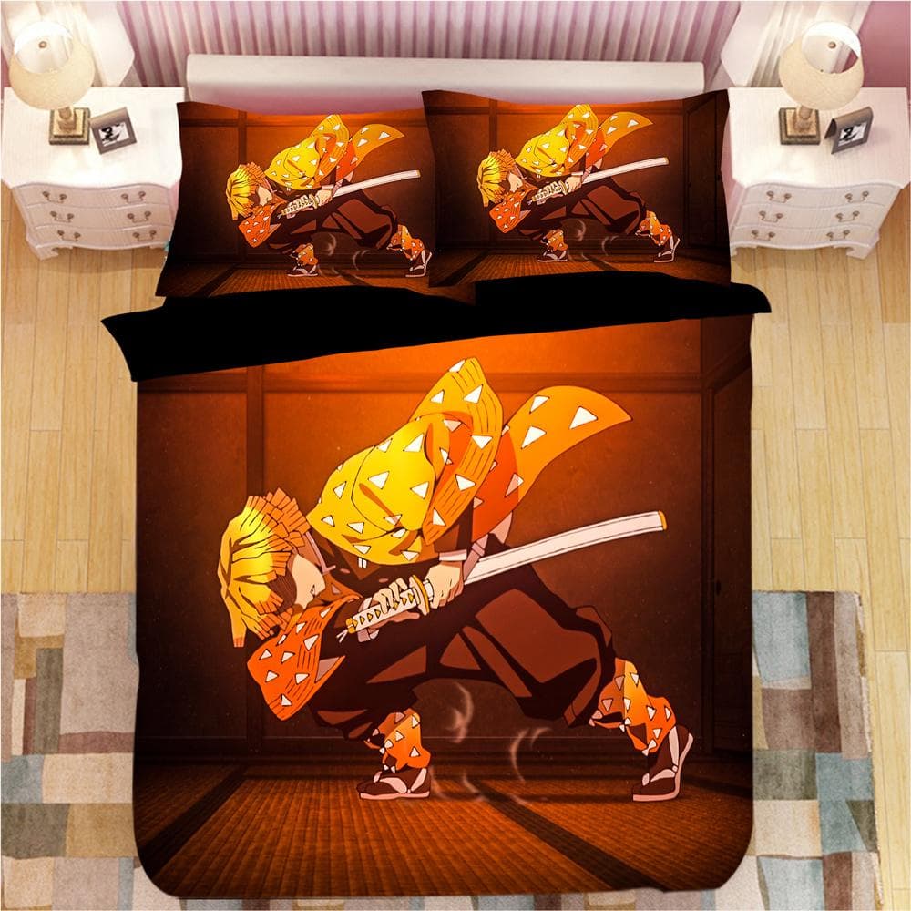 Demon Slayer Bedding Sets Cartoon Comforter Bed Linen Boys Kids Single Double Size Soft Bedclothes Home Decor Anime Duvet Covers Au Single 140x210cm