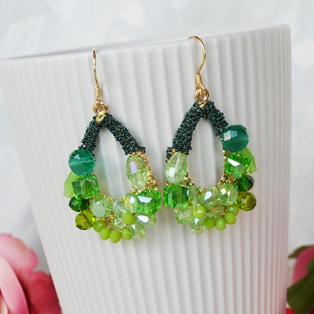 Bohemian Hand-Woven Earrings, Ethnic Style Crystal Earrings, Personalized Temperament, Ear Hook Earrings. green
