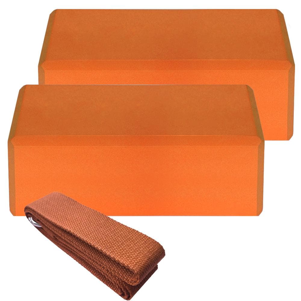 2pcs EVA Yoga Blocks 1pcs Cotton Yoga Strap Stability Blocks Yoga Strap Set orange